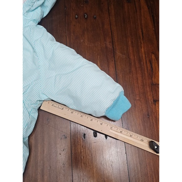 Vintage Hanna Andersson Baby Snowsuit Bunting Blue White Stripe Hooded Zip 70cm - Picture 11 of 11